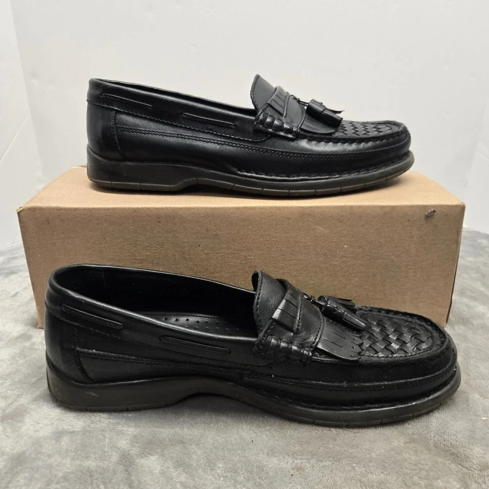 Giorgio Brutini Benson Mens Black Leather Kiltie Tassel Woven Loafers 10 M 8418